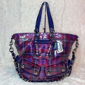 Coach Poppy XL Limited Edition Tartan Plaid Glam Sequin Spotlight Bag Purse